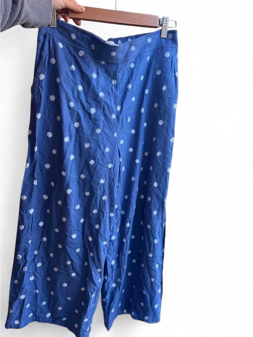 Anthropologie Blue Polka Dot Wide-Leg Pants - Picture 3 of 8